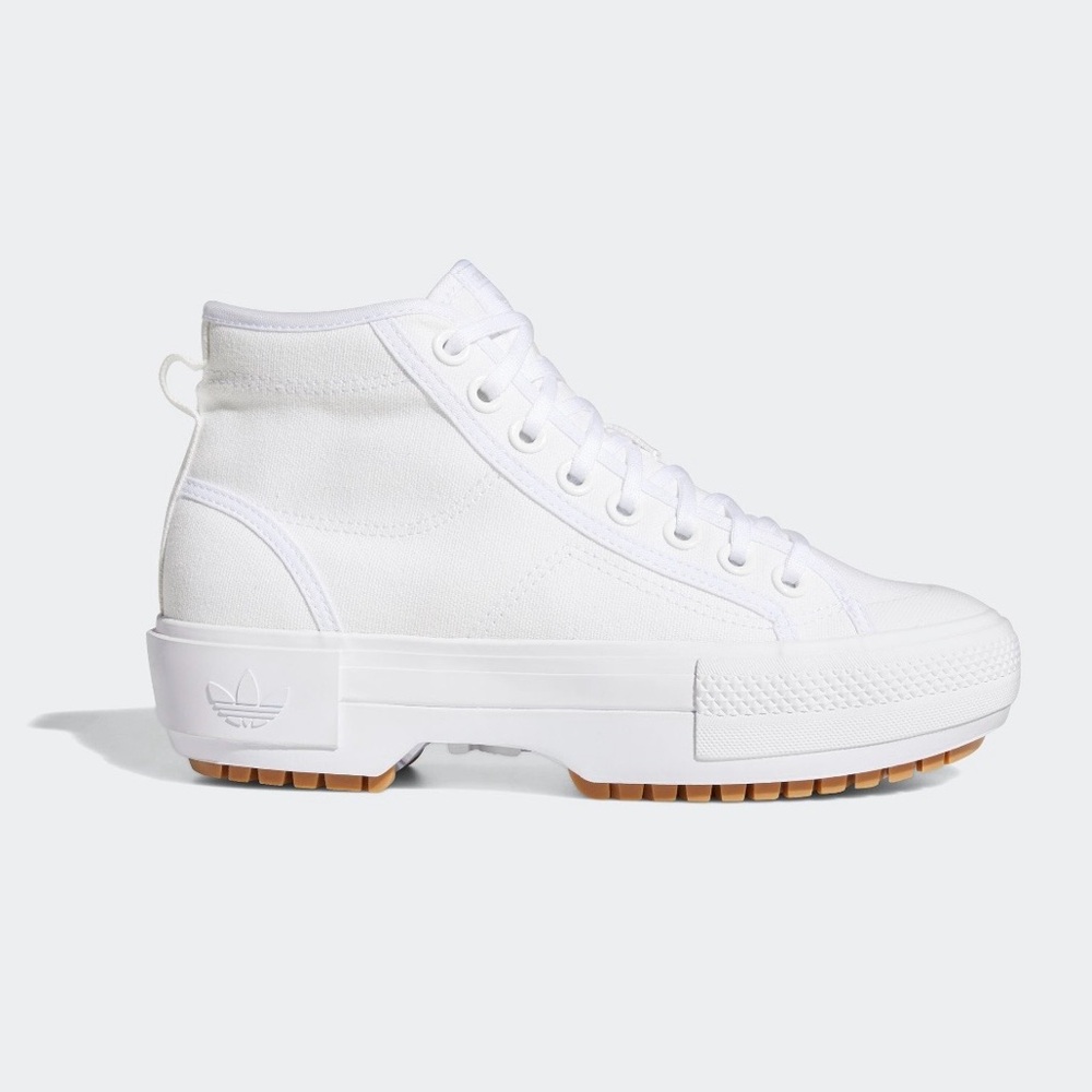 adidas White High-Top Platform Canvas Sneaker with Gum Outsole